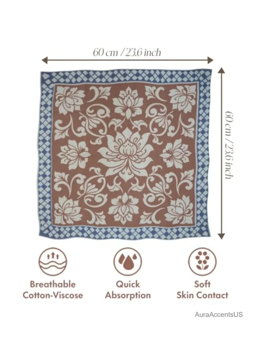 100% Cotton Large Square Bandana Scarf Wrap Hair Accessory